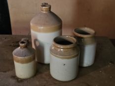 Four salt glazed stoneware pots.