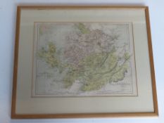 Printed map 'The Counties of Inverness, Ross and Cromarty' by Hughes, framed and glazed,