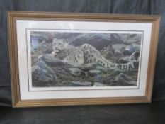 Signed limited edition print; Alan M. Hunt Altai Nomad - Snow Leopard, overall size 108 x 68cm.
