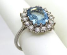 A finely made aquamarine and diamond cocktail ring,