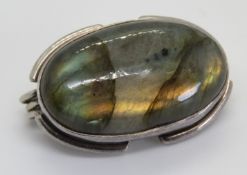 A silver and hardstone brooch, stamped 925.