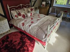 A contemporary metal framed double bed, 5ft wide, complete with clean mattress, duvet, pillows