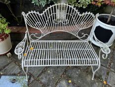 A metal garden bench, 114cm wide.