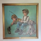 Barry Leighton-Jones (British B.1932), Oil on canvas, two melancholy boys with an equally