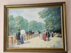 Roland Davies (British 1904-1993), Oil on canvas, an Edwardian London park scene,