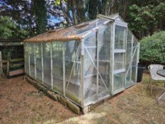 An aluminium glazed greenhouse, 380 x 244cm. Buyer to dismantle.