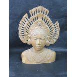 A carved wooden Indo-Asian bust, a/f.
