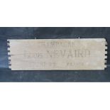A decorative champagne sign made from a vintage transport box,