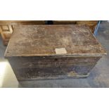 A well made pine blanket box with cast iron drop end handles, 91 x 52 x 50cm.