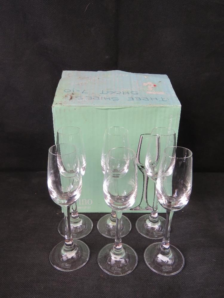 A set of six crystal sherry glasses.