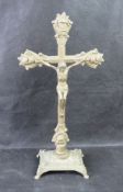 Religious Iconography; a large brass mantlepiece Jesus on the Crucifix, aprox 39cm tall.