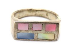 .A 925 silver and coloured mother of pearl ring, size Q.