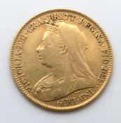 A 22ct gold 1898 half sovereign, 4g.