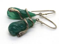 A pair of green hardstone snake design e