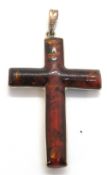 A large and impressive amber and cilver cross, stamped 925, 53mm inc bale.