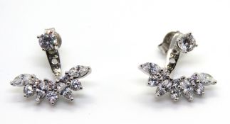 A pair of 925 silver and cz earrings, solitaire studs with removable hanger below.