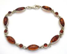 A silver and amber bracelet, stamped 925.
