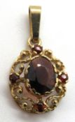 A classic garnet pendant, partial hallmark, 24mm including bale, 1.