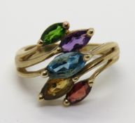 A 9ct gold multi gemstone cluster ring, hallmarked 375, size L, 2.7g.