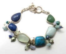 A silver and multi hardstone bracelet, stamped 925.