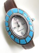A sterling silver and turquoise watch by Ecclissi.