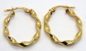 A pair of 9ct gold twist pattern hoop earrings, stamped 375, 24mm drop, 1.2g.