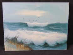 A contemporary choppy sea scene oil on board, 40 x 30cm.