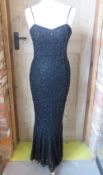 A vintage black sequin evening dress, size S, approx 26