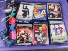 A quantity of Sony Playstation controllers, PS3 and PS2 games, etc.