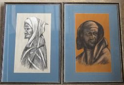 A pair of pastel portraits, unsigned, framed, each measuring 52.5 x 31cm overall.