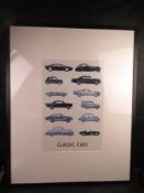 A large Classic Cars print 79 x 99cm, framed and mounted.