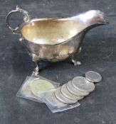 A hallmarked silver gravy or sauce boat 261.4g / 8.