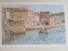 John Gillo signed watercolour print 'Customs Quay', framed, 42 x 33cm overall.