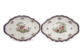 A pair of 18th Century Worcester porcelain shaped dishes, circa 1780 decorated with exotic birds