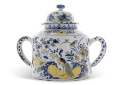A LARGE DELFT POSSET POT AND COVER LATE 17TH/EARLY 18th CENTURY