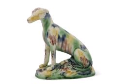 Rare Whieldon Type Creamware Model of a Greyhound 18th Century, possibly Bovey Tracey, 11cm high