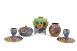 A group of Carlton ware Art Deco wares including a pair of table candlesticks with Art Deco