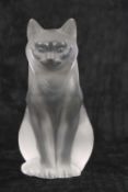 Lalique Model of a Cat, 20th Century, with moulded and raised fur design in clear and frosted