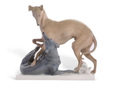 Meissen Group of Greyhounds after Otto Pilz (1876-1934), on rectangular base impressed O Pilz with