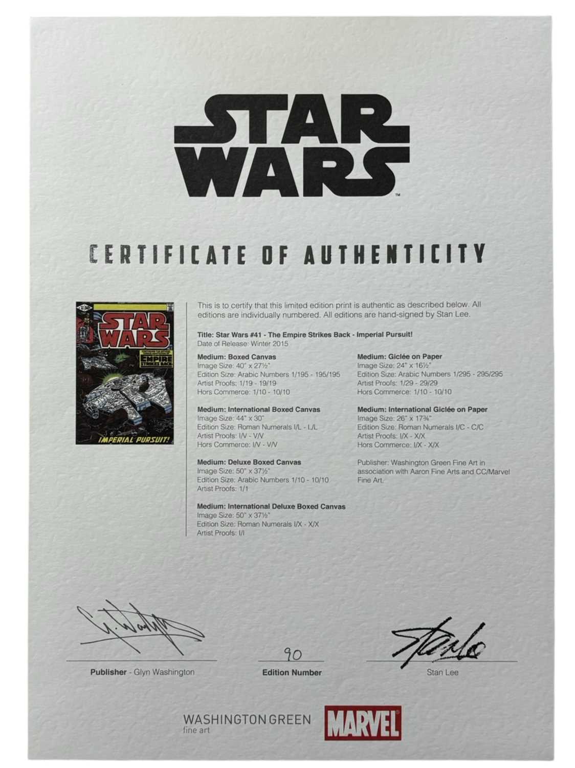 MARVEL STAR WARS LIMITED EDITION PRINTS [SIGNED]. Washington Green and CC/Marvel Fine Art. A set - Image 14 of 16