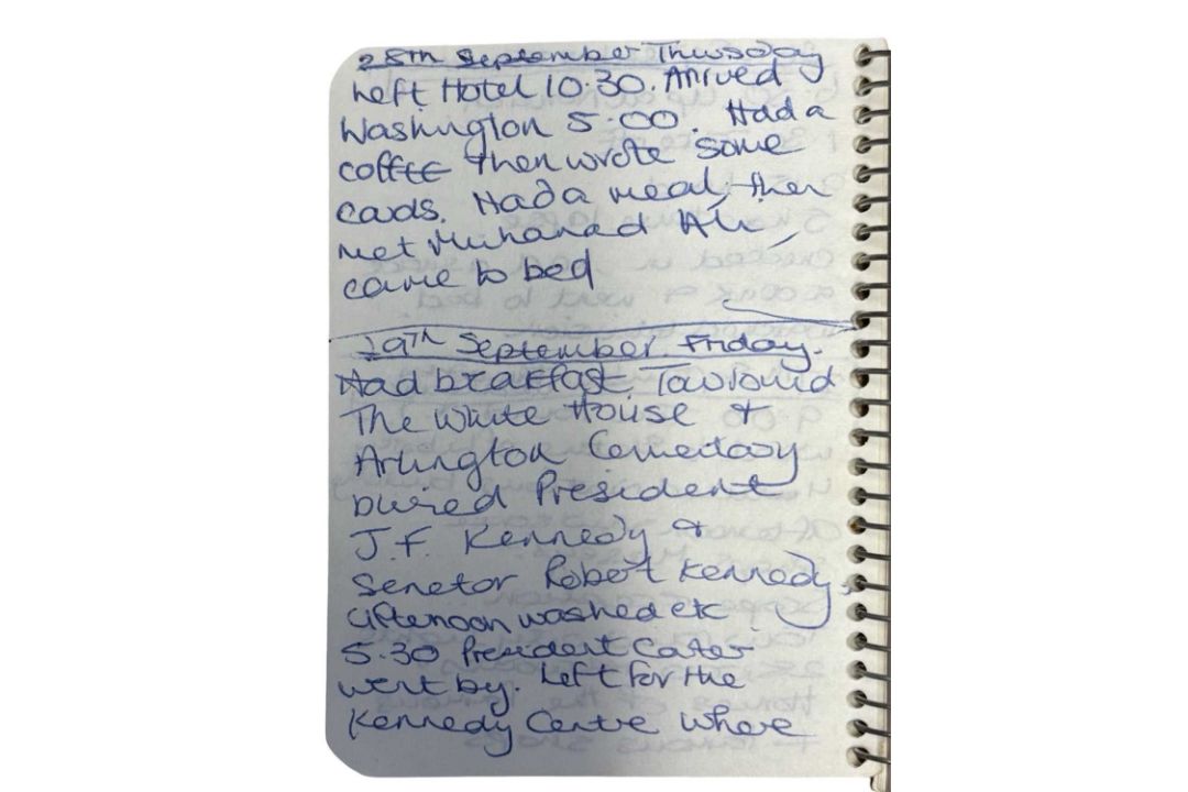 MUHAMMED ALI SIGNATURE: To rear page of a small diary, kept by the vendor during travels to the USA. - Image 2 of 2