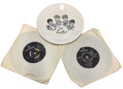 A vintage Beatles display plate, together with 2 45s (Hell, Goodby / I am The Walrus; I'm Down /
