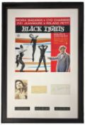 A framed and glazed display montage for Black Tights, containing LP soundtrack sleeve and inserts