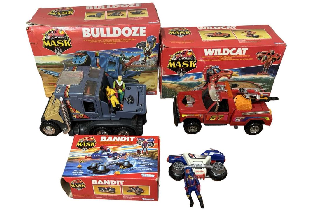 Three MASK playsets, in original boxes, to include: - Bulldoze - Bandit - Wildcat (unchecked for