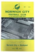 FOOTBALL PROGRAMME: Norwich City v Blackpool, Wednesday 11th April 1962. Football League Cup Semi-