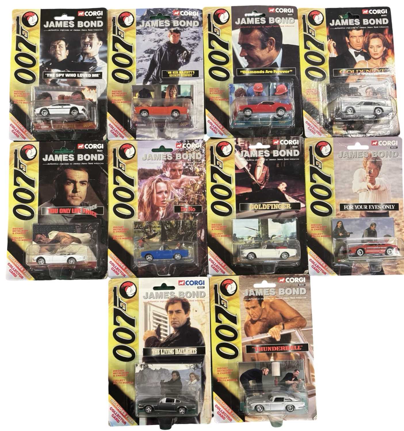 Ten carded die-cast James Bond cars by Corgi