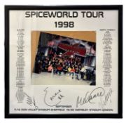 A framed photograph presentation for The Spice Girls 1998 SPICEWORLD tour, bearing the signatures of