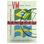 FOOTBALL PROGRAMME: Sweden v Brazil, 29th June 1958, final.