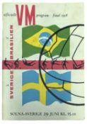 FOOTBALL PROGRAMME: Sweden v Brazil, 29th June 1958, final.