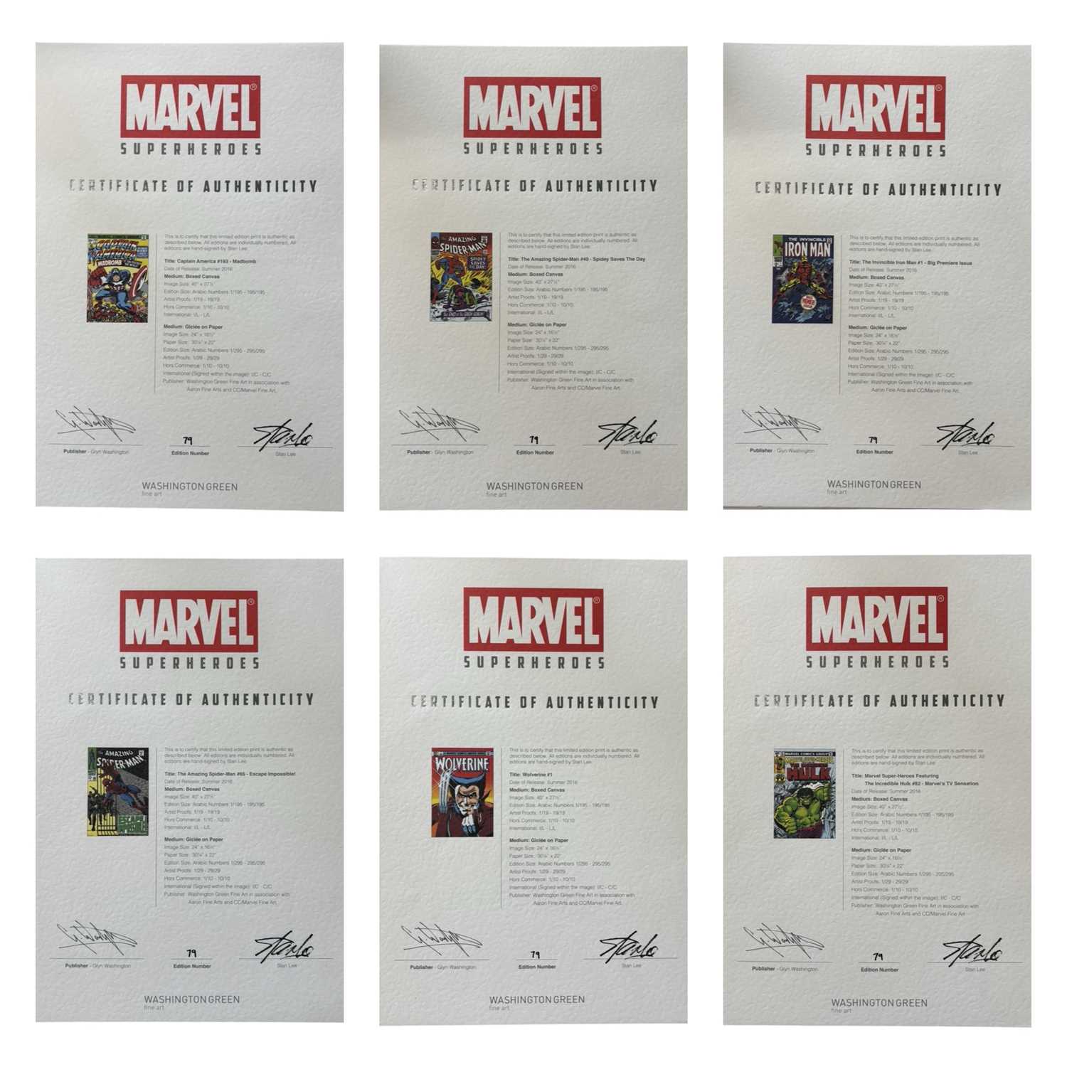 MARVEL SUPERHEROES LIMITED EDITION PRINTS [SIGNED]. Washington Green and CC/Marvel Fine Art. A set - Image 2 of 17